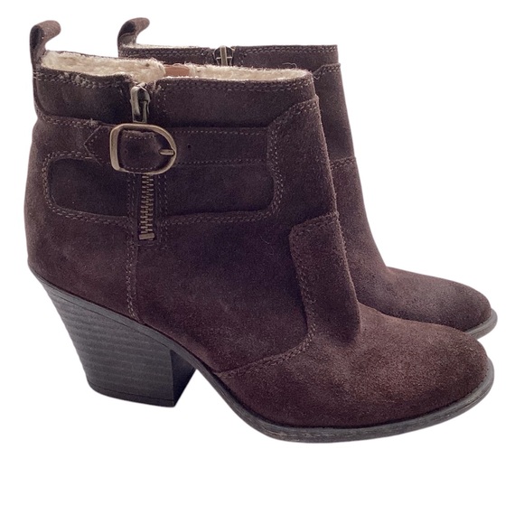 Lucky Brand Boots‎ Size Suede Sherpa Lined Side Zip Ankle Casual Bohemian Chic - Picture 1 of 9